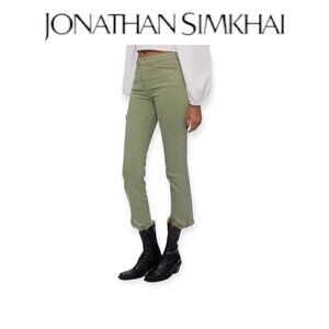 Jonathan Simkhai Green High Rise Frayed Hem Straight Leg Eco-Friendly Jeans 25